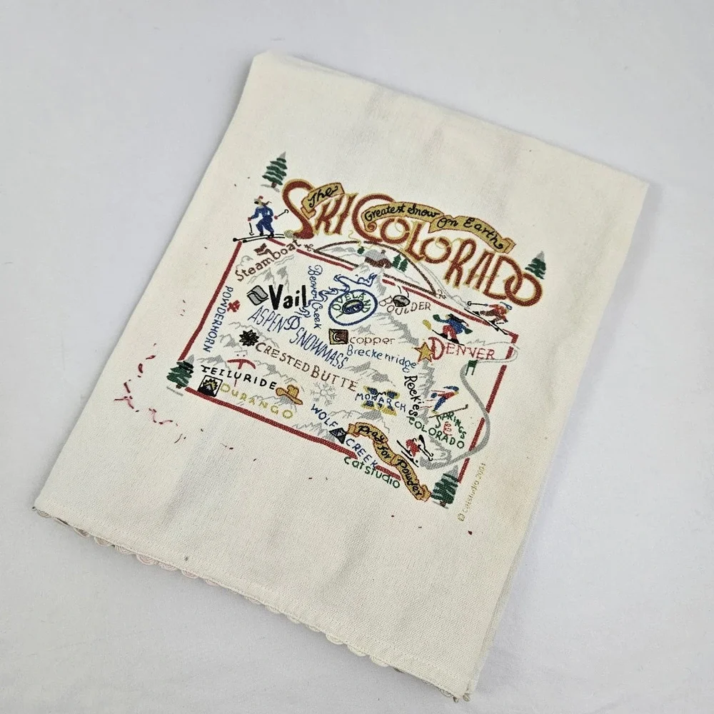 Colorado Cotton Towel Embroidered Souvenir Hand Kitchen Dish Catstudio